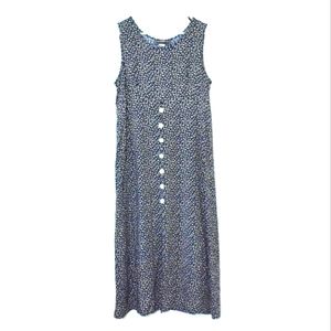 Sleeveless Navy Floral Button-Front Maxi Dress